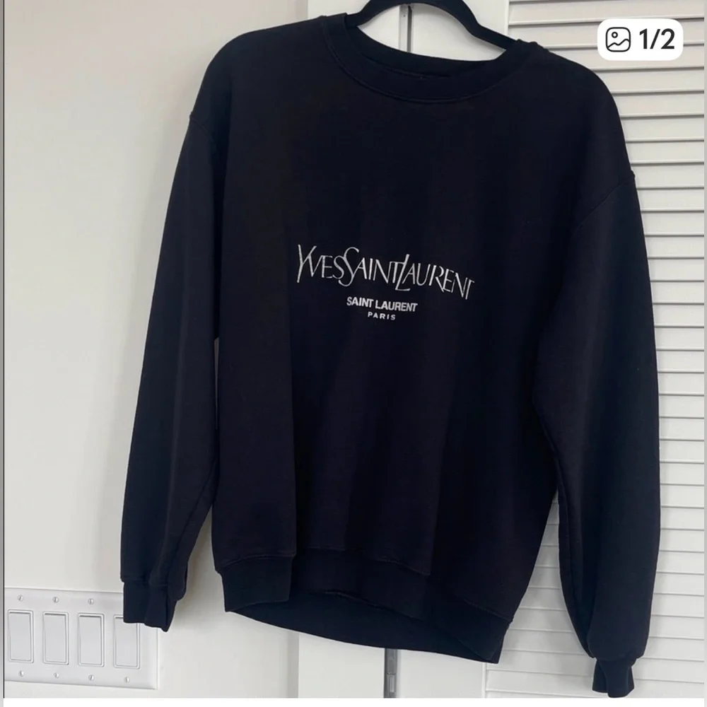 Saint Laurent Black Crewneck with White Logo Text - Picture 1 of 2